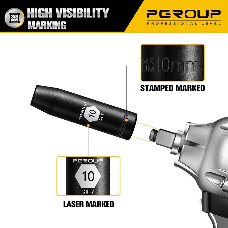 pgroup 3/8” Drive Deep Impact Socket, Metric(10mm socket), 6-Point, Cr-V Steel With Black Manganese Phosphate Coating - Image 5